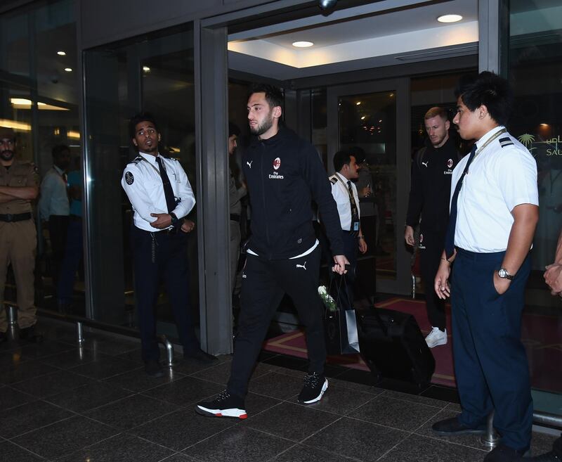 Hakan Calhanoglu of AC Milan arrives. Getty Images