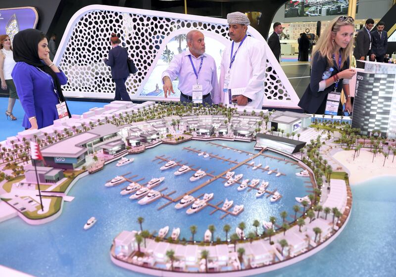 Dubai, United Arab Emirates - September 11th, 2017: Visitors at the Barain marina project at the 16th addition of Cityscape Global. Monday, September 11th, 2017 at World Trade centre, Dubai. 