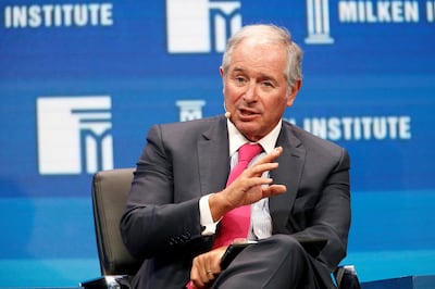Stephen "Steve" Schwarzman, co-founder, chairman and chief executive officer of Blackstone Group LP, speaks during the annual Milken Institute Global Conference in Beverly Hills, California, U.S., on Tuesday, May 3, 2016. The conference gathers attendees to explore solutions to today's most pressing challenges in financial markets, industry sectors, health, government and education. Photographer: Patrick T. Fallon/Bloomberg *** Local Caption *** Stephen Schwarzman