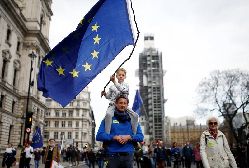 EU supporters participate in the People's Vote march in central London. Reuters