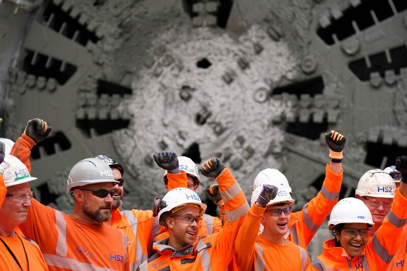 The 2,000-tonne tunnel boring machine nicknamed Dorothy completes a one-mile dig under Long Itchington Wood in Warwickshire in July 2022. PA