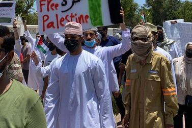 Omanis took to the streets to support the Palestinian cause. Saleh Al-Shaibany for The National