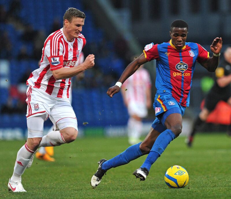 Crystal Palace English striker Wilfried Zaha (R) vies with Stoke City's German defender Robert Huth (L) during the English FA Cup third round football match between Crystal Palace and Stoke City at Selhurst Park Stadium, South London on January 5, 2013. The game finished 0-0. AFP PHOTO/CARL COURT

RESTRICTED TO EDITORIAL USE. No use with unauthorized audio, video, data, fixture lists, club/league logos or ìliveî services. Online in-match use limited to 45 images, no video emulation. No use in betting, games or single club/league/player publications.