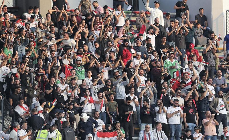 ABU DHABI , UNITED ARAB EMIRATES , January 8 – 2019 :- Iraq fans during the AFC Asian Cup UAE 2019 football match between IRAQ vs. VIETNAM held at Zayed Sports City in Abu Dhabi. ( Pawan Singh / The National ) For News/Sports