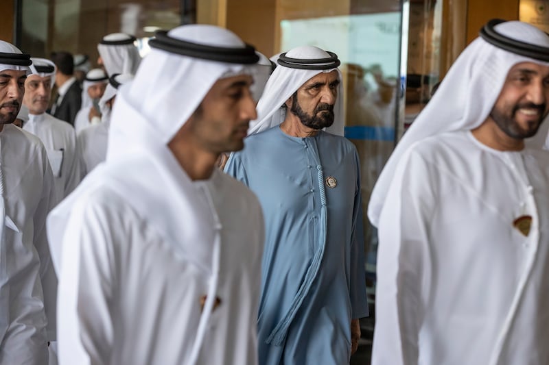 Sheikh Mohammed bin Rashid, Vice President and Ruler of Dubai, arrives at Meydan Racecourse ahead of the 2023 Dubai World Cup. Antonie Robertson / The National