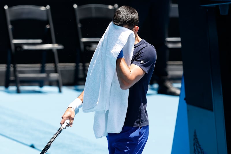 Novak Djokovic of Serbia is seen during a practice session ahead of the 2022 Australian Open at Melbourne Park. Getty Images
