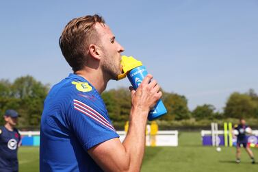 Engalnnd's Harry Kane takes a drink during a training session in Middlesbrough. Getty