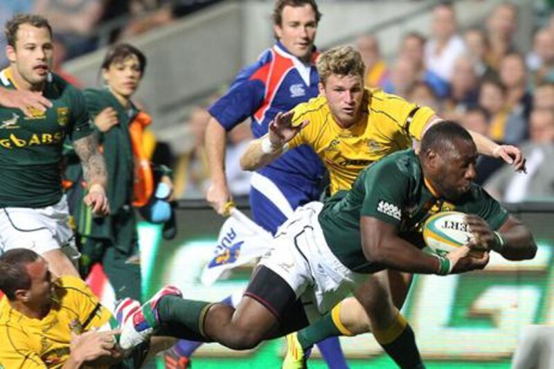 South Africa's Tendai Mtawarira attempts a try during the Rugby Championship match with Australia