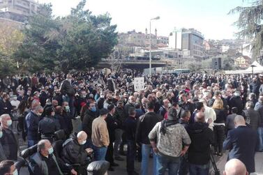 Residents of Zahle, the main city in Lebanon's Bekaa region, stage a protest to demand that the government renew the contract of electricity supplier EDZ. Mahmoud Rida / The National