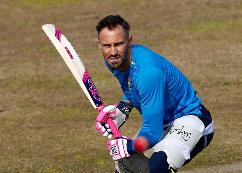 South Africa's Faf du Plessis bats during a practice session in Rawalpindi on Monday. AP