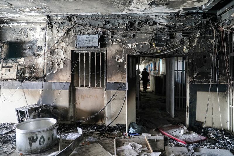 An Evin prison workshop following the fire. AP