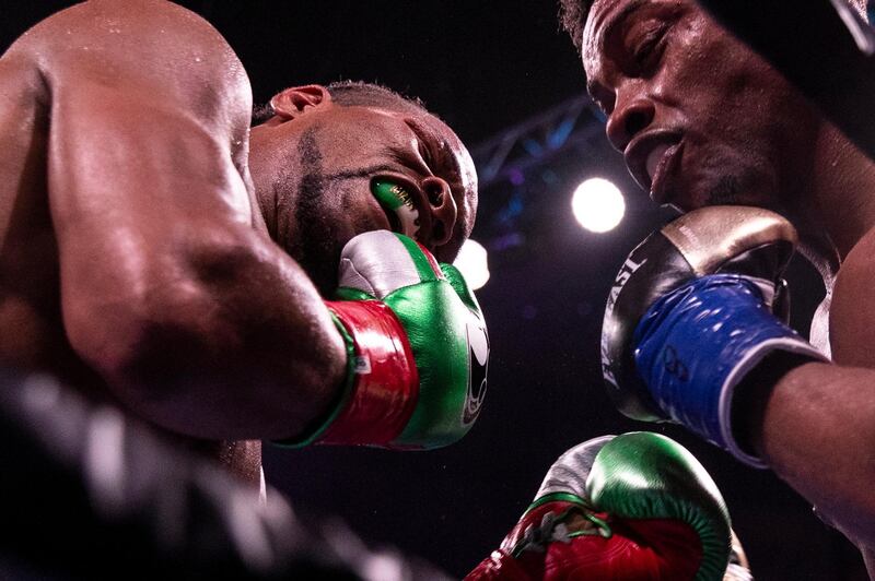 A close-up of Shawn Porter and Errol Spence Jr during the fight. EPA