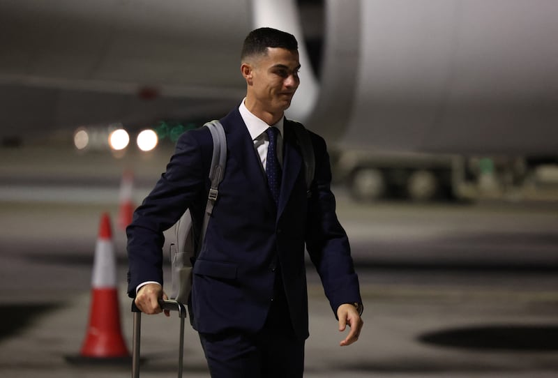 Cristiano Ronaldo after arriving in Doha on Friday night. Reuters
