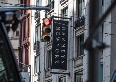 This July 16, 2019 photo shows the Barneys department store in New York. The luxury retailer could be joining a growing list of retailers that have filed for bankruptcy. Barneys New York is filing for Chapter 11 bankruptcy protection, the latest retailer to buckle as shoppers move online. The iconic clothier founded almost a century ago will keep the doors open at its 10-story Madison Avenue store, but it has secured $75 million in financing to pay employees and vendors as it seeks a buyer.   (AP Photo/Bebeto Matthews)