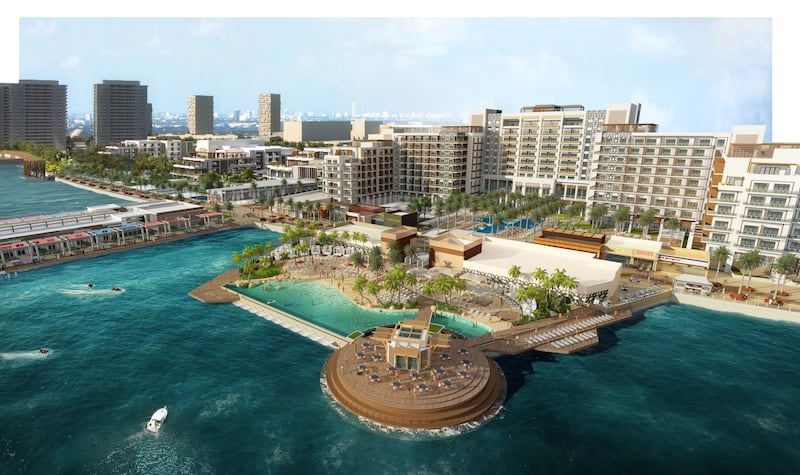 Hilton Family Resort and Beach Club // ABU DHABI, UAE – 8 May 2017: Rendering of Miral’s AED12 billion master development plan to transform the southern end of Yas Island in Abu Dhabi. The development is comprised of three distinct areas: Yas Bay, a vibrant public waterfront and entertainment district; the Media Zone, featuring the new campus of twofour54; and the Residences at Yas Bay, an urban island community, offering the complete Yas Island lifestyle. Courtesy Miral  *** Local Caption ***  Hilton Family Resort and Beach Club.jpg