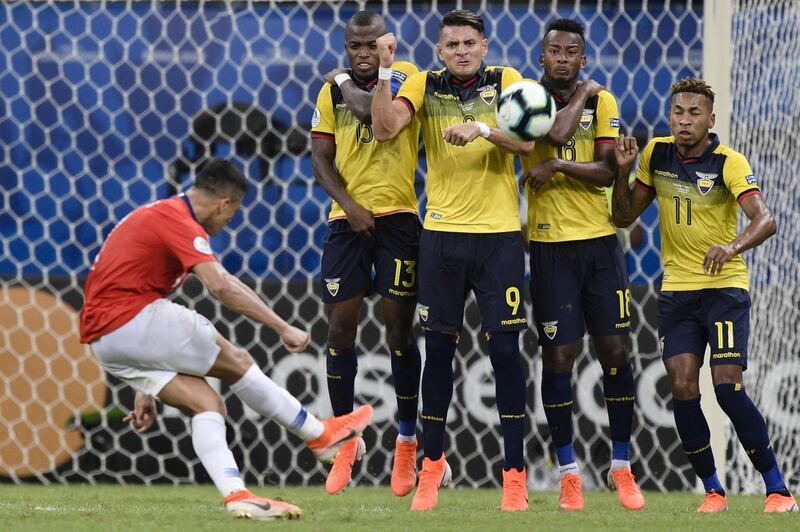 Alexis Sanchez takes a free-kick for Chile against Ecuador. AFP