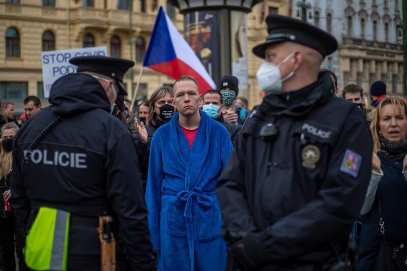 Demonstrators protest against the Czech government's measures in Prague, Czech Republic. EPA
