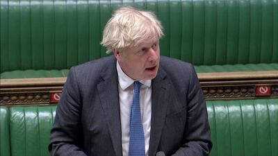 Britain's Prime Minister Boris Johnson speaks during the weekly question time debate in Parliament in London, Britain, April 28, 2021, in this screen grab taken from video. Reuters TV via REUTERS THIS IMAGE HAS BEEN SUPPLIED BY A THIRD PARTY. NEWS AND CURRENT AFFAIRS USE ONLY, CANNOT BE USED FOR LIGHT ENTERTAINMENT OR SATIRICAL PURPOSES, PARTY POLITICAL BROADCAST USAGE MUST BE CLEARED WITH PBU.