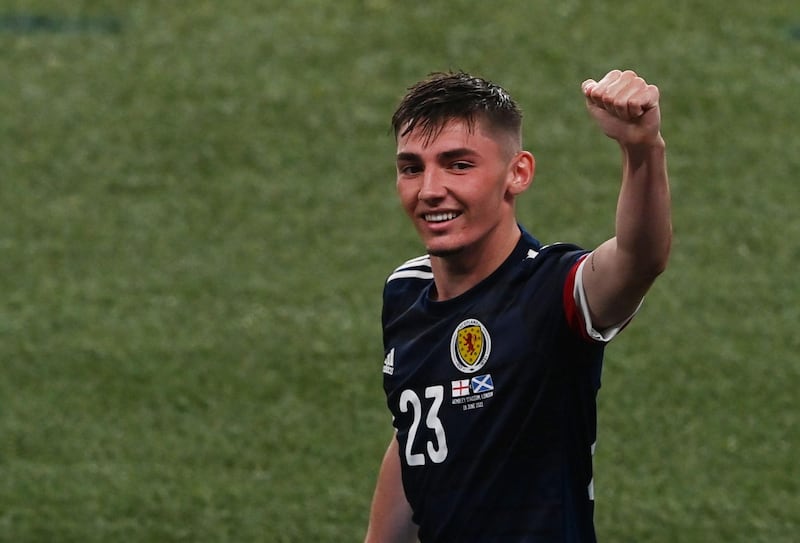 Scotland's Billy Gilmour celebrates after the match. Reuters
