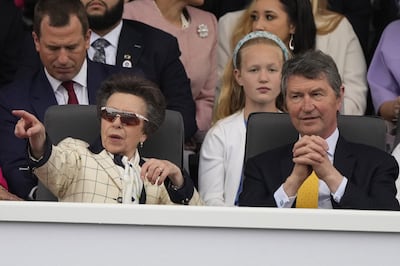 The Princess Royal and Vice Admiral Sir Tim Laurence at the Platinum Jubilee Pageant for Queen Elizabeth II. PA