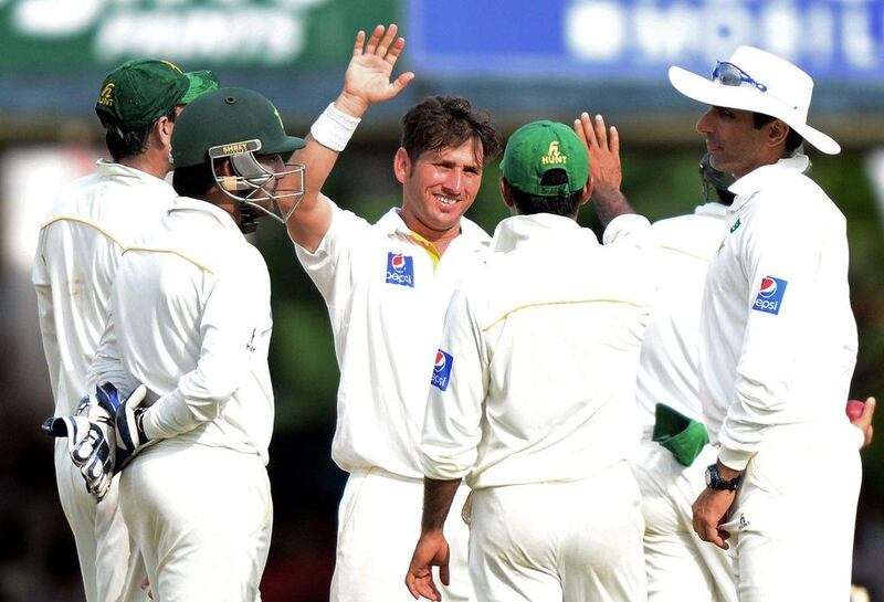 Sri Lanka's first innings lead could have been much bigger were it not for the five wickets of Yasir Shah, centre. Lakruwan Wanniarachchi / AFP / June 26, 2015