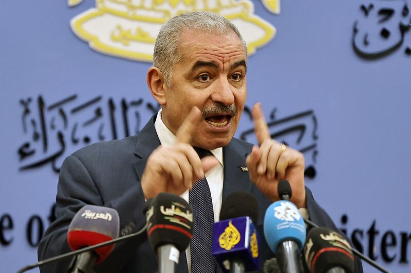 Palestinian Prime Minister Mohamad Shtayyeh speaks during a press conference. AFP