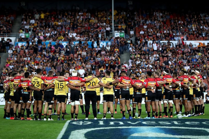 The Chiefs and Hurricanes gather together to remember the victims of the Christchurch shooting. Getty Images