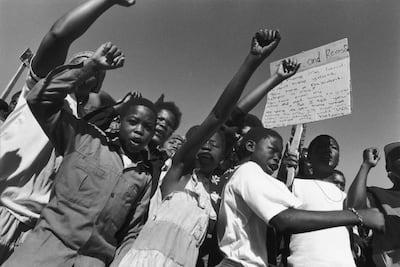 An anti-apartheid demonstration in Soweto, South Africa in 1989. Getty Images