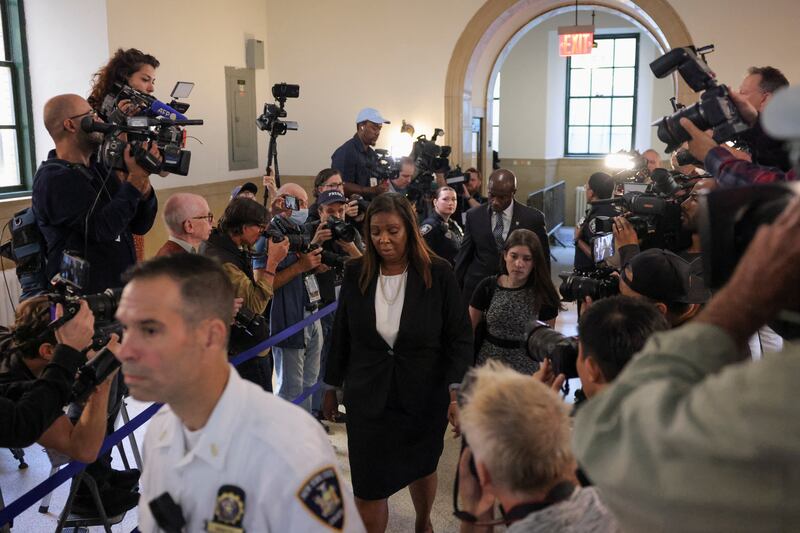 New York Attorney General Letitia James arrives for the start of Mr Trump's trial. Reuters