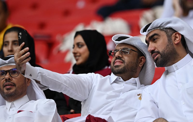 Fans record moments from the first match of Qatar 2022 inside the Al Bayt World Cup stadium. Reuters