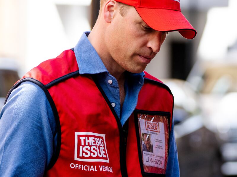 The Duke of Cambridge spends a day in the shoes of 'The Big Issue' sellers in London.