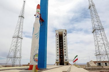 A Simorgh satellite rocket at its launch site at an undisclosed location in Iran. AFP 