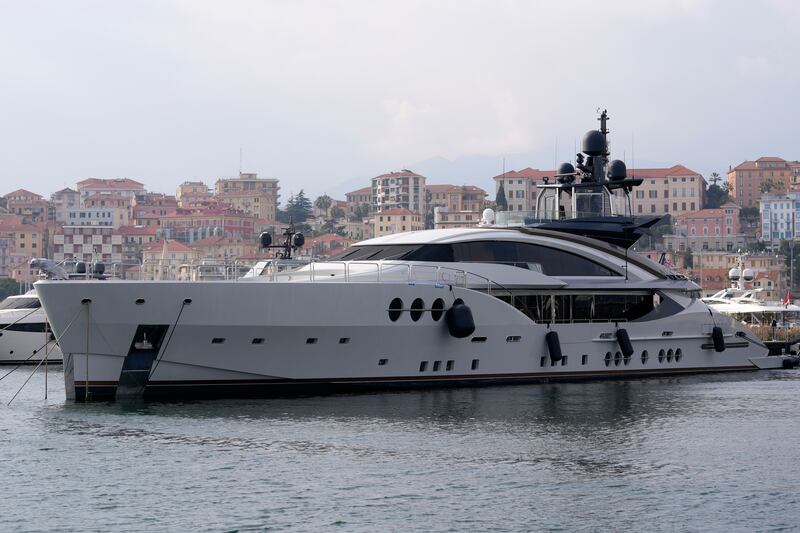 The 'Lady M', owned by Russian oligarch Alexei Mordashov, docked at Imperia harbour, Italy.  European governments are moving against Russian oligarchs to pressure Russian President Vladimir Putin to back down on his war in Ukraine, seizing superyachts and other luxury properties from billionaires on sanctions lists. AP Photo