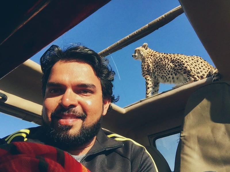 Hermis Haridas' selfie with a cheetah