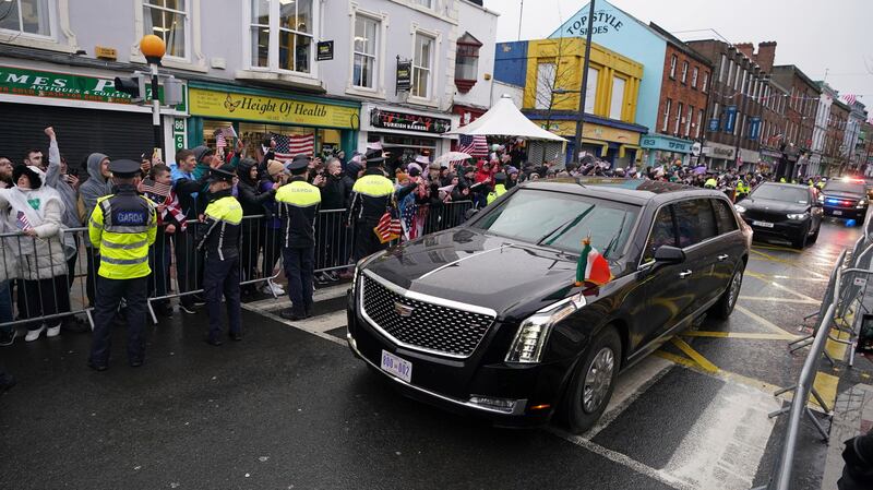 Mr Biden's motorcade arrives in Dundalk. PA / AP