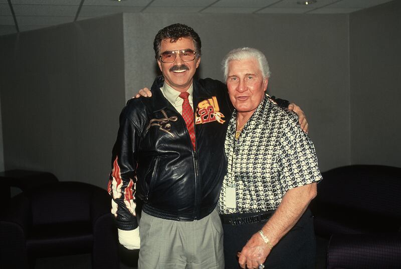 Burt Reynolds at WrestleMania X at Madison Square Garden on March 20, 1994. Reynolds was the guest ring announcer for the main event that saw Bret Hart beat Yokozuna for the WWE Championship.