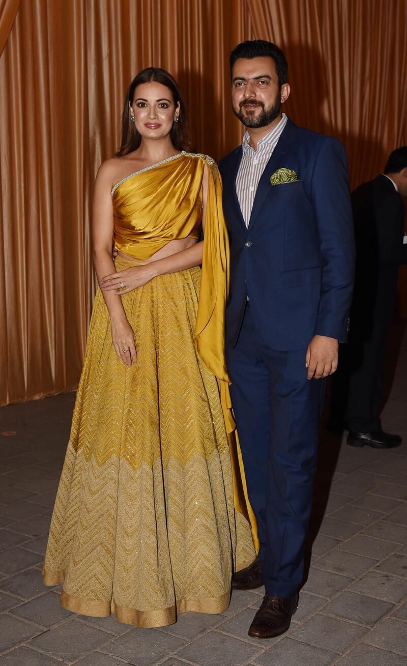 Dia Mirza with husband Sahil Sangha attend the wedding reception of Isha Ambani, whose father is tycoon Mukesh Ambani, with Anand Piramal, son of Indian billionaire industrialist Ajay Piramal. Photo: AFP