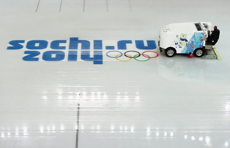 An ice resurfacer prepares the rink ahead of the Sochi 2014 Winter Olympics at Iceberg Skating Palace. Clive Mason / Getty Images