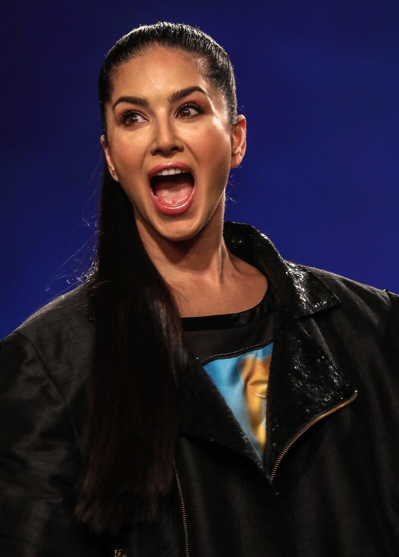 Sunny Leone presents a creation by Indian designer Swapnil Shinde during Lakme Fashion Week in Mumbai, India on February 12, 2020.  EPA