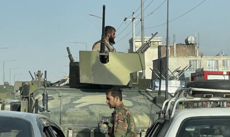Afghan security forces on patrol in Kabul.
