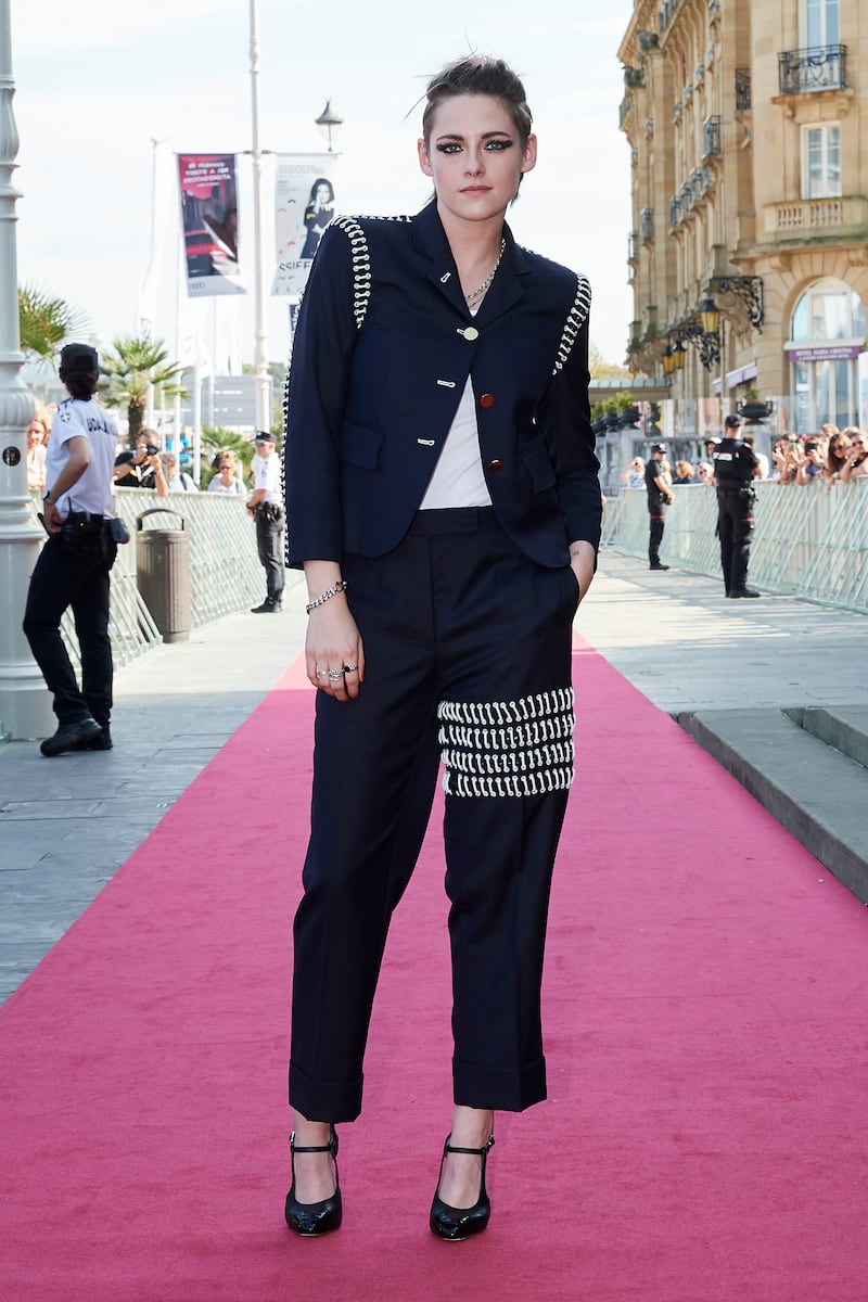 Kristen Stewart, in Thom Browne, attends the 'Seberg' premiere during the 67th annual San Sebastian International Film Festival at Teatro Victoria Eugenia on September 20, 2019 in San Sebastian, Spain.