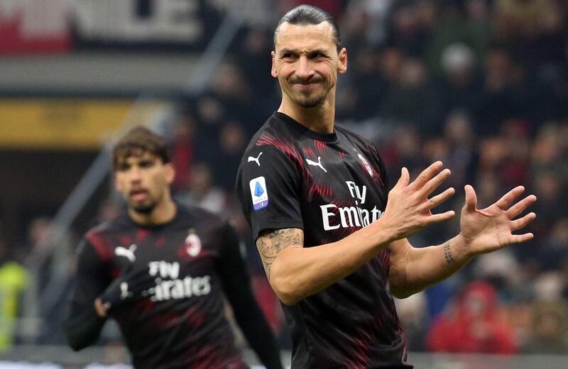 Milan's Zlatan Ibrahimovic after coming on as a substitute for AC Milan against Sampdoria. EPA
