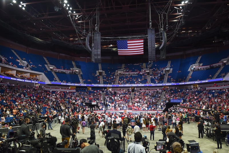 US President Donald Trump speaks during a rally inside the Bank of Oklahoma Centre in Tulsa, Oklahoma. EPA