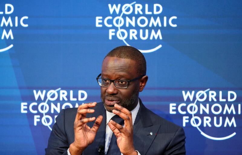 FILE PHOTO: Tidjane Thiam, Chief Executive Officer of Credit Suisse, gestures as he speaks during a session at the 50th World Economic Forum (WEF) annual meeting in Davos, Switzerland, January 22, 2020. REUTERS/Denis Balibouse/File Photo
