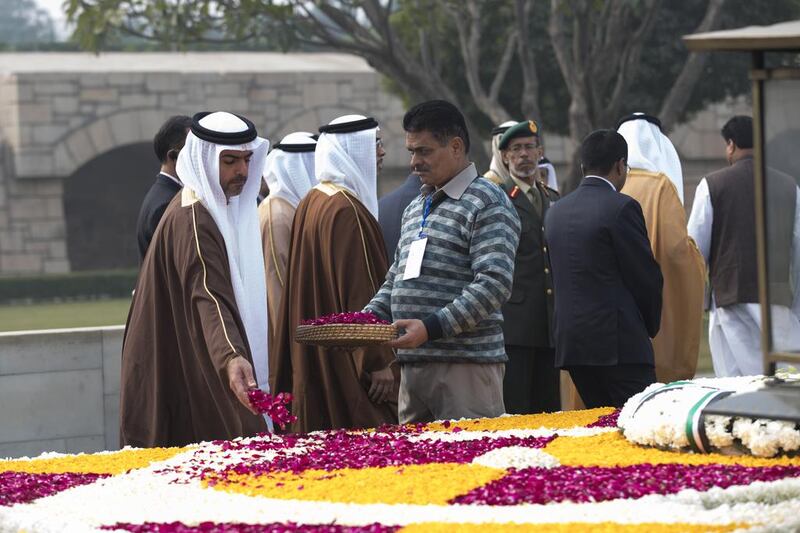 Sheikh Hamed bin Zayed, Chairman of the Crown Prince Court of Abu Dhabi, at Raj Ghat. Mohamed Al Hammadi / Crown Prince Court - Abu Dhabi