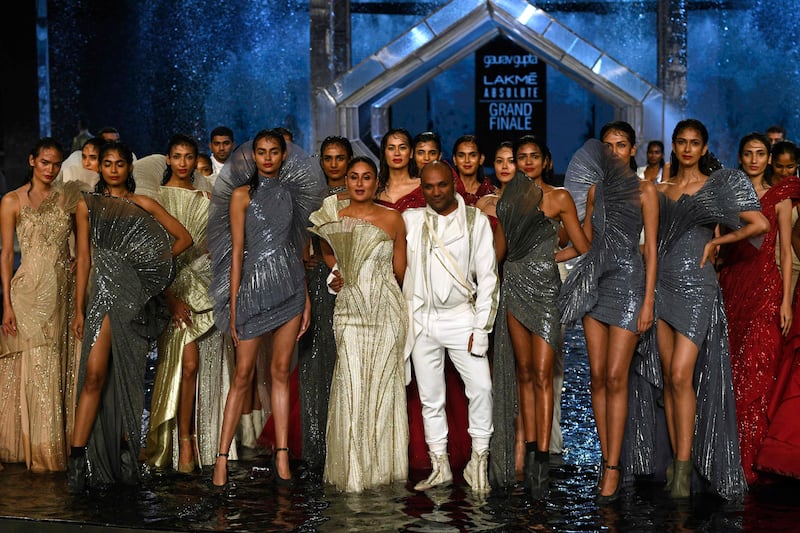 Gupta, who traditionally closes Lakme Fashion Week, was inspired by the oceans and filled the ramp with water to showcase his collection