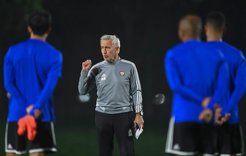UAE manager Bert van Marwijk during training ahead of the FIfa Arab Cup game against Mauritania. All photos courtesy of UAE FA