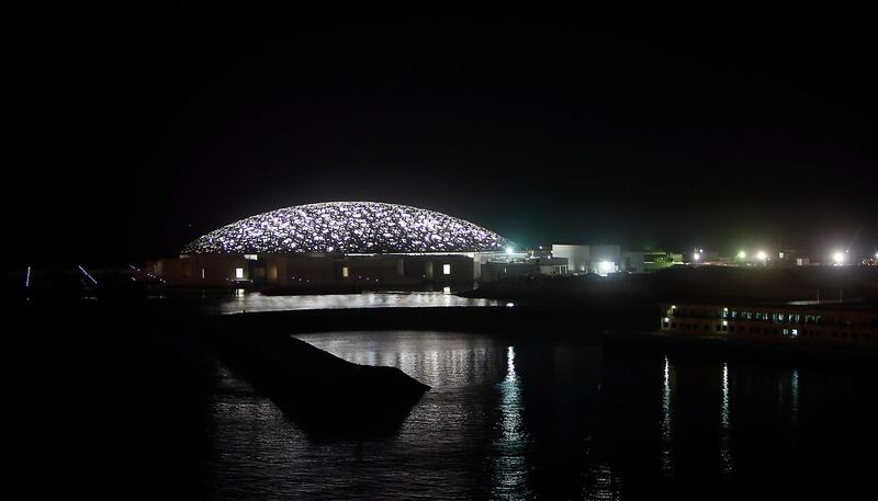 ABU DHABI, UNITED ARAB EMIRATES - 30JAN2017 - Louvre Abu Dhabi on Saadiyat Island at night in Abu Dhabi. Ravindranath K / The National ID: 97673 (to go with Nicholas Leech story for News)
 *** Local Caption ***  RK3001-louvre08.jpg