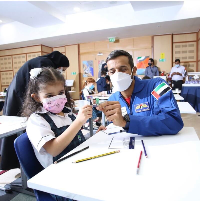 UAE astronauts Hazza Al Mansouri, the first Emirati man in space, and Sultan Al Neyadi (pictured) also made surprise visits to schools while pupils drew their postcards. Photo: Beam Education