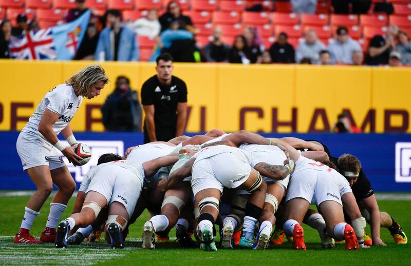 Michael Baska of the Eagles feeds the ball into the scrum. AFP